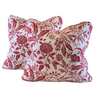 Pair Premier Prints MM Designs White & Red Botanical Floral Leaf Pillow Covers